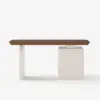 Modern 63" Rectangular Walnut Wood Desk with charging station & storage
