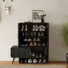 37" Ash Wood Veneer Shoe Storage Fluted Entryway Cabinet, Left Hand