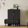 37" Ash Wood Veneer Shoe Storage Fluted Entryway Cabinet, Left Hand