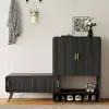 37" Ash Wood Veneer Shoe Storage Fluted Entryway Cabinet, Left Hand