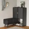 37" Ash Wood Veneer Shoe Storage Fluted Entryway Cabinet, Left Hand