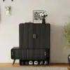 37" Ash Wood Veneer Shoe Storage Fluted Entryway Cabinet, Left Hand