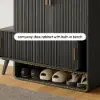 37" Ash Wood Veneer Shoe Storage Fluted Entryway Cabinet, Left Hand