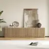 Picture of Aura TV Stand Set of Ash Wood Slatted TV Stand & Coffee Table with Sintered Stone Top – Natural