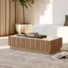 Picture of Aura TV Stand Set of Ash Wood Slatted TV Stand & Coffee Table with Sintered Stone Top – Natural