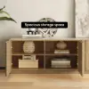 Picture of Aura TV Stand Set of Ash Wood Slatted TV Stand & Coffee Table with Sintered Stone Top – Natural
