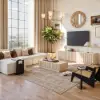 Aura TV Stand Set of Ash Wood Slatted TV Stand & Coffee Table with Sintered Stone Top – Whitewash