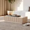 Aura TV Stand Set of Ash Wood Slatted TV Stand & Coffee Table with Sintered Stone Top – Whitewash