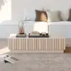 Aura TV Stand Set of Ash Wood Slatted TV Stand & Coffee Table with Sintered Stone Top – Whitewash