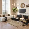 Aura TV Stand Set of Ash Wood Slatted TV Stand & Coffee Table with Sintered Stone Top – Black