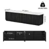 Aura TV Stand Set of Ash Wood Slatted TV Stand & Coffee Table with Sintered Stone Top – Black