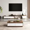 Fero TV Stand Set of Wood White & Walnut Extendable TV Stand & Rectangular Coffee Table – Engineered Wood