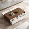 Fero TV Stand Set of Wood White & Walnut Extendable TV Stand & Rectangular Coffee Table – Engineered Wood