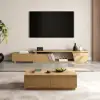 Fero TV Stand Set of Wood Natural Extendable TV Stand & Rectangular Coffee Table – AUD-H2684
