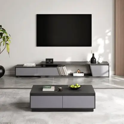Picture of Fero TV Stand Set of Wood Grey Extendable TV Stand & Rectangular Coffee Table
