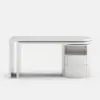 Modern 60" L-Shaped Matte Warm White Executive Desk with Drawers, Rotating Design