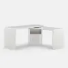 Modern 60" L-Shaped Matte Warm White Executive Desk with Drawers, Rotating Design