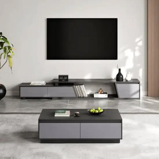 Fero TV Stand Set of Wood Gray Extendable TV Stand & Rectangular Coffee Table