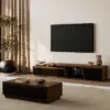 Fero TV Stand Set of Wood Black & Walnut Extendable TV Stand & Rectangular Coffee Table