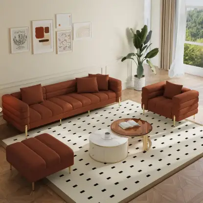 Axial 3-Piece Sofa Set of Chaise Sofa with Ottomans & Accent Chair – AUD-H2694