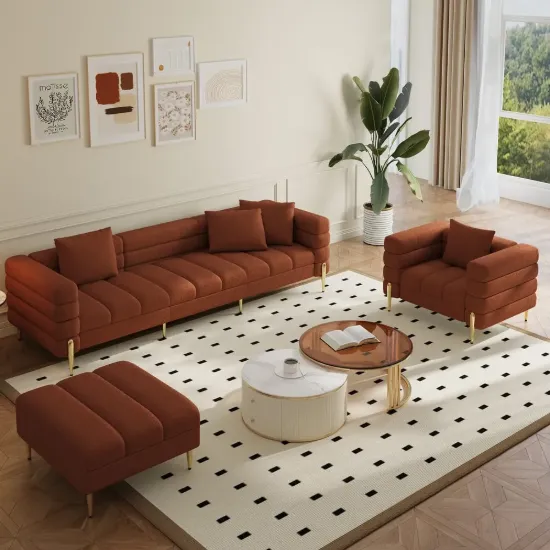 Axial 3-Piece Sofa Set of Chaise Sofa with Ottomans & Accent Chair – AUD-H2694