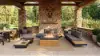 Tevara 47" 5-Piece Modular Teak Outdoor Sofa Set with Smokeless Fire Pit for 6 Person – Dark Grey