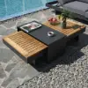 Tevara 47" 5-Piece Modular Teak Outdoor Sofa Set with Smokeless Fire Pit for 6 Person – Dark Grey