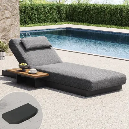 Tevara Single Outdoor Teak & Aluminium Adjustable Lounge Chaise with Black Cover