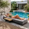 Tevara Single Outdoor Teak & Aluminium Adjustable Lounge Chaise with Black Cover