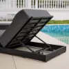 Tevara 2-Piece Dark Grey Teak Aluminium Adjustable Outdoor Chaise Lounge with Cover