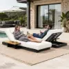 Tevara 2-Piece Outdoor Teak & Aluminium Adjustable Chaise Lounge with Black Cover