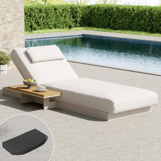 Picture of Tevara Single Sand Teak & Aluminium Adjustable Outdoor Chaise Lounge with Black Cover