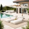 Tevara 2-Piece Sand Teak & Aluminium Adjustable Outdoor Chaise Lounge with Black Cover