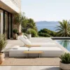 Tevara 2-Piece Sand Teak & Aluminium Adjustable Outdoor Chaise Lounge with Black Cover