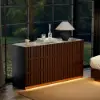 Aura 150 cm Walnut and Sintered Stone 6-Drawer Lighted Dresser