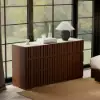 Aura 150 cm Walnut and Sintered Stone 6-Drawer Lighted Dresser