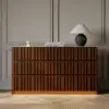 Aura 150 cm Walnut and Sintered Stone 6-Drawer Lighted Dresser