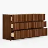 Aura 150 cm Walnut and Sintered Stone 6-Drawer Lighted Dresser