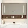 100cm Walnut LED Medicine Cabinet with Adjustable Lighting, Demister and Digital Clock