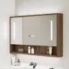 100cm Walnut LED Medicine Cabinet with Adjustable Lighting, Demister and Digital Clock