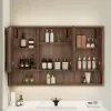 100cm Walnut LED Medicine Cabinet with Adjustable Lighting, Demister and Digital Clock