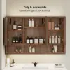 100cm Walnut LED Medicine Cabinet with Adjustable Lighting, Demister and Digital Clock