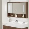 100cm Walnut LED Medicine Cabinet with Adjustable Lighting, Demister and Digital Clock