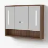 100cm Walnut LED Medicine Cabinet with Adjustable Lighting, Demister and Digital Clock