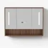 100cm Walnut LED Medicine Cabinet with Adjustable Lighting, Demister and Digital Clock