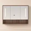 100cm Walnut LED Medicine Cabinet with Adjustable Lighting, Demister and Digital Clock