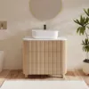 32" Fluted Freestanding Bathroom Vanity with Vessel Sink, 3-Drawers, Sintered Stone top
