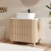 32" Fluted Freestanding Bathroom Vanity with Vessel Sink, 3-Drawers, Sintered Stone top