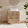 32" Fluted Freestanding Bathroom Vanity with Vessel Sink, 3-Drawers, Sintered Stone top
