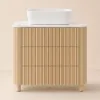 32" Fluted Freestanding Bathroom Vanity with Vessel Sink, 3-Drawers, Sintered Stone top